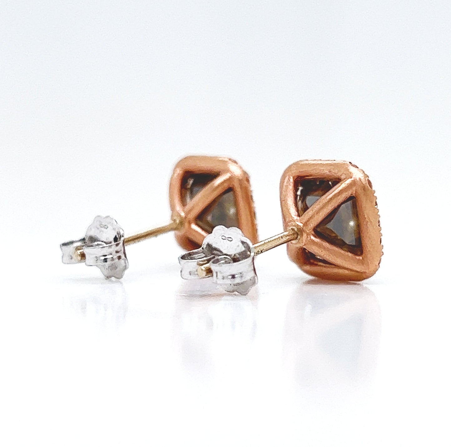 3.79 ct.tw. Natural Fancy Radiant Diamond Halo Stud Earrings, in Rose Gold