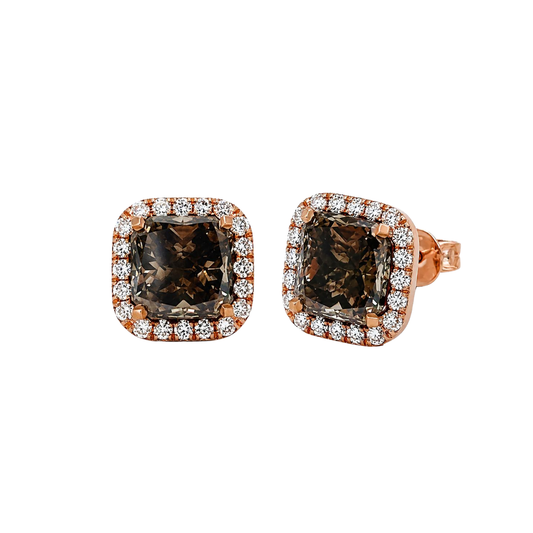 3.79 ct.tw. Natural Fancy Radiant Diamond Halo Stud Earrings, in Rose Gold