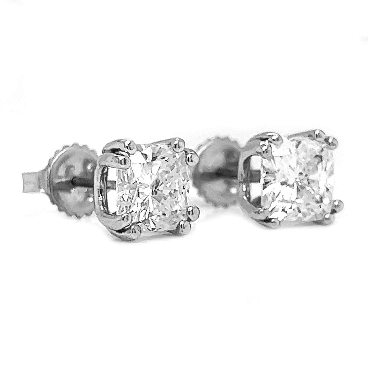 3.08 ct.tw. Natural Cushion Cut Diamond Stud Earrings, in White Gold