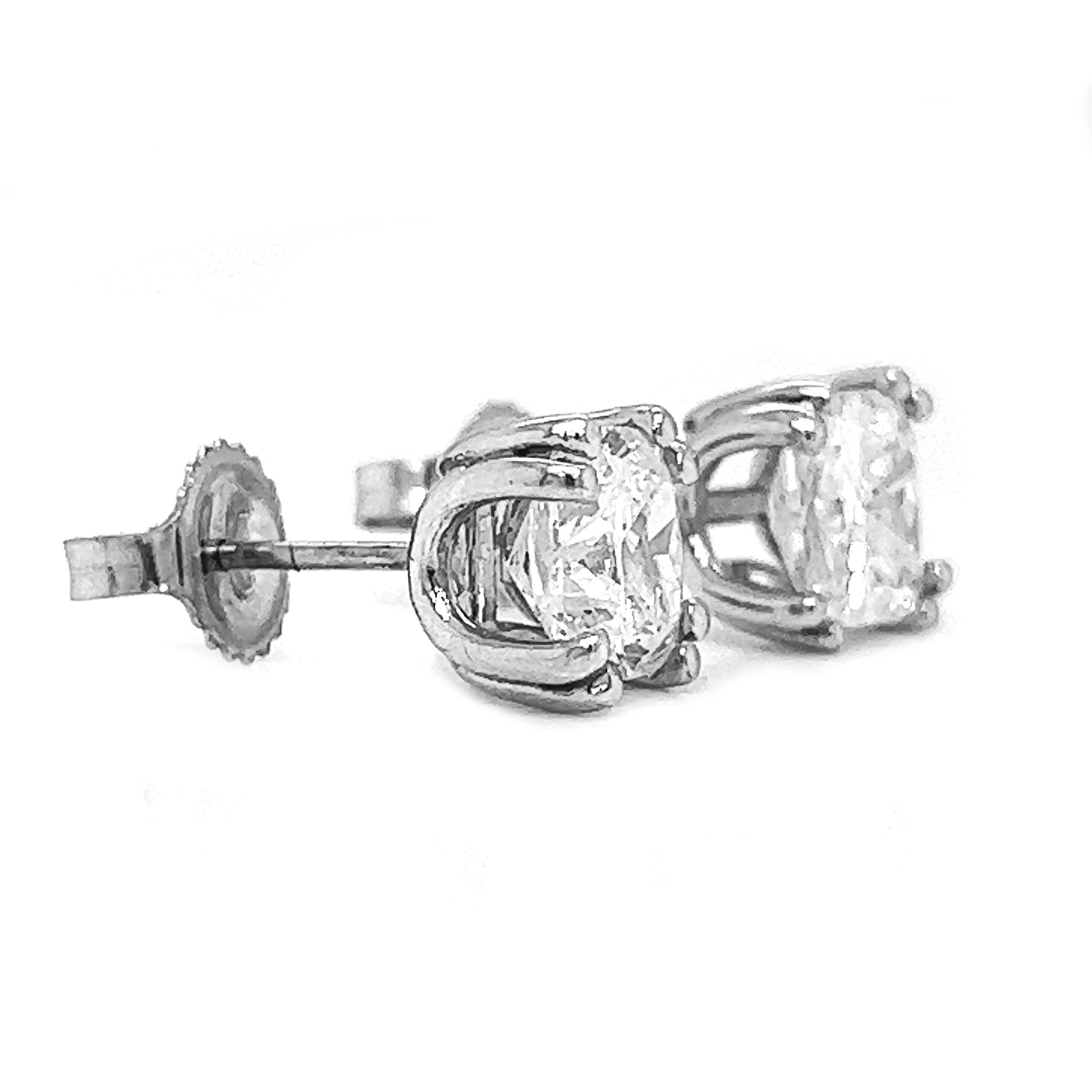 3.08 ct.tw. Natural Cushion Cut Diamond Stud Earrings, in White Gold