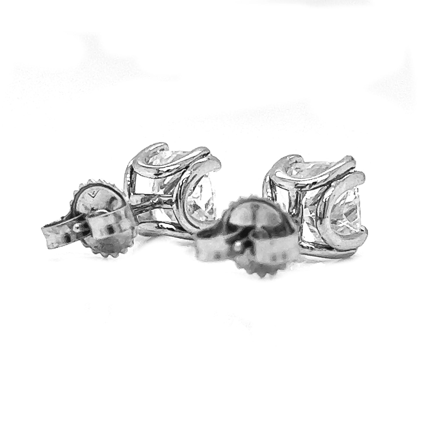 3.08 ct.tw. Natural Cushion Cut Diamond Stud Earrings, in White Gold