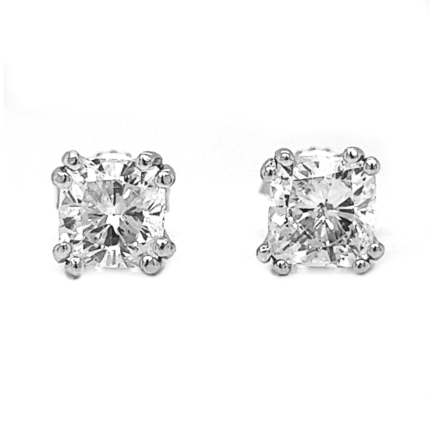 3.08 ct.tw. Natural Cushion Cut Diamond Stud Earrings, in White Gold
