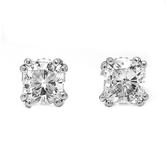 3.08 ct.tw. Natural Cushion Cut Diamond Stud Earrings, in White Gold