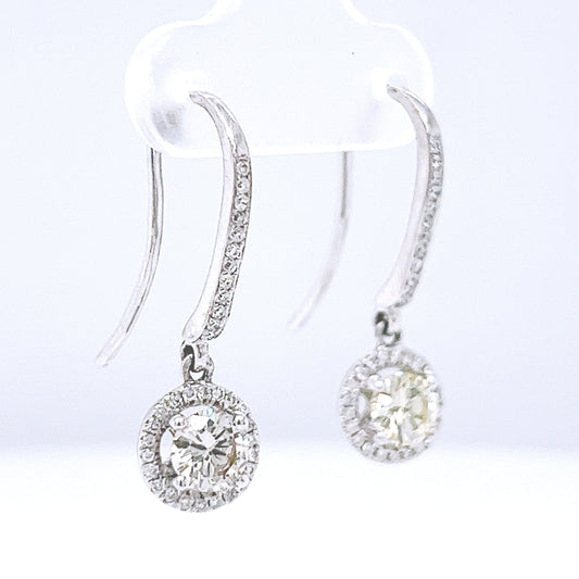 1.20 ct.tw. Natural Diamond Halo Chandelier Stud Earrings, in White Gold