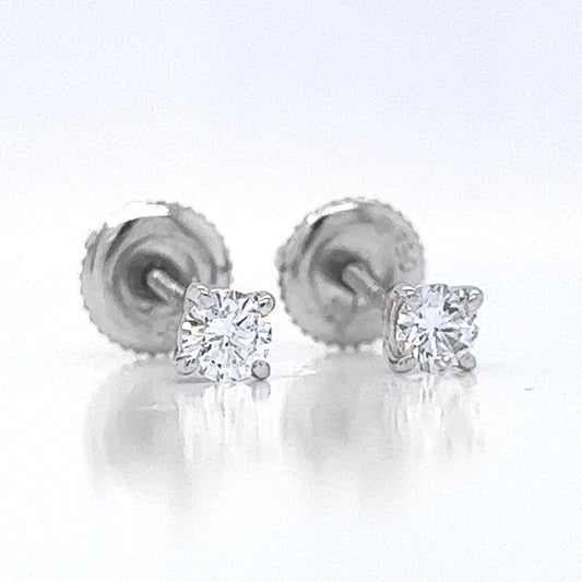 Natural Round Diamond Dainty Stud Earrings, in White Gold