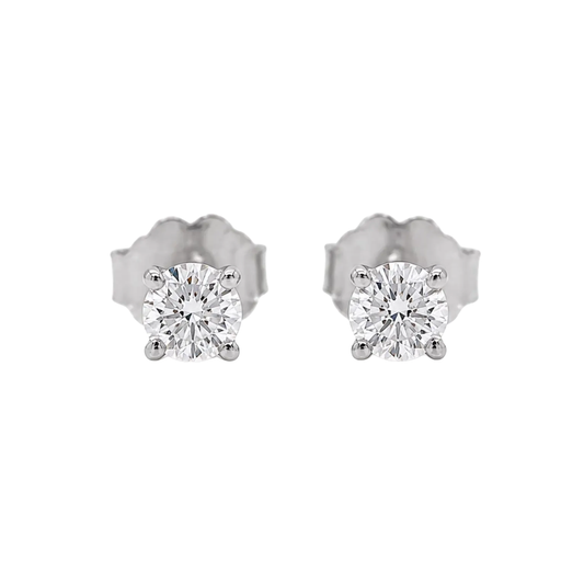 Pair of diamond stud earrings on a white background