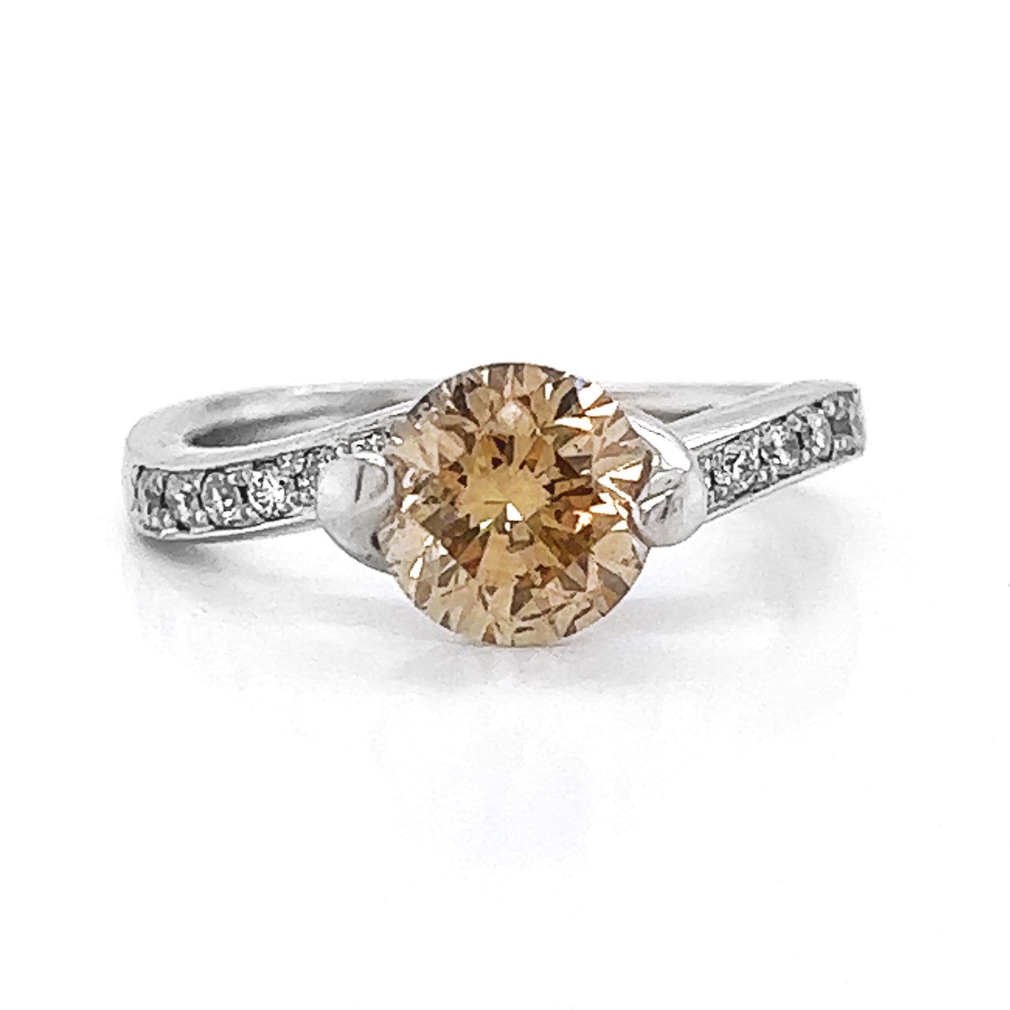 Natural Fancy Brown Yellow Diamond Solitaire Platinum Ring