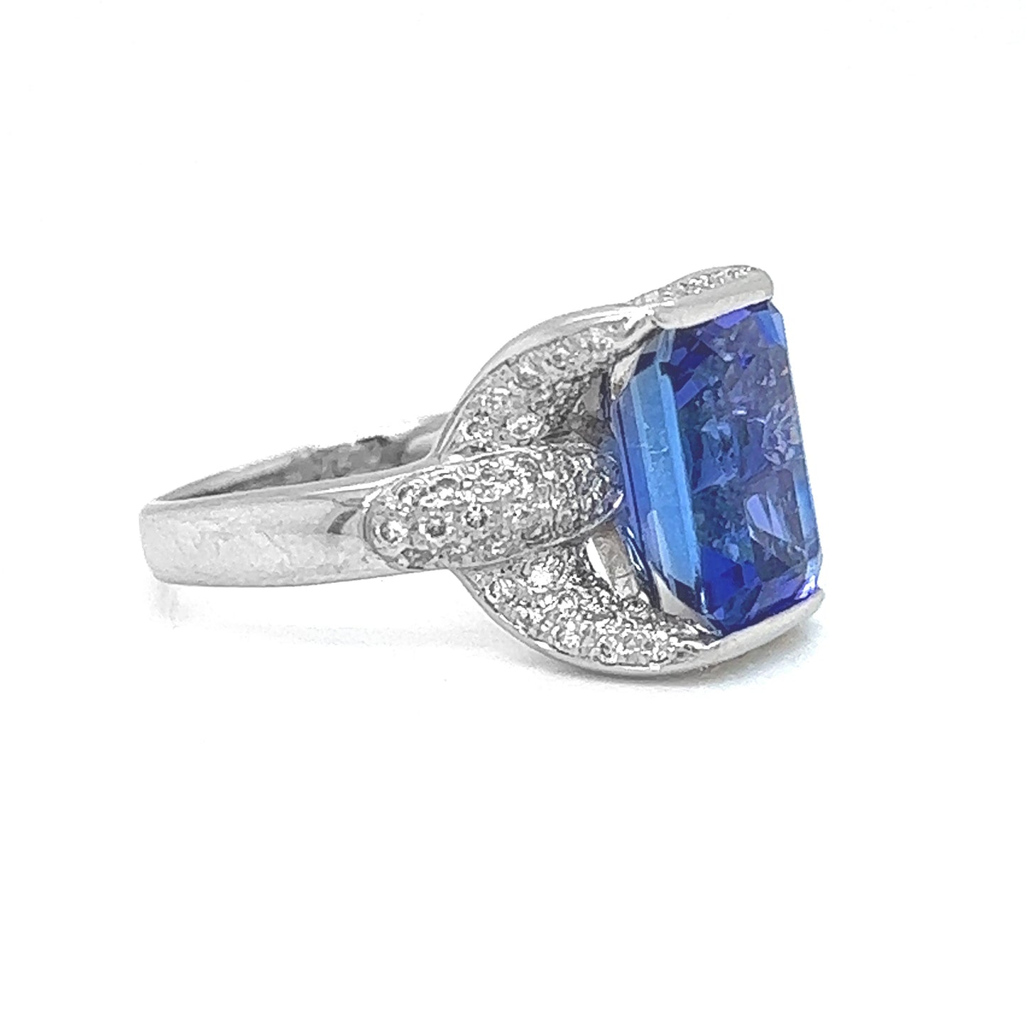 Natural Radiant Tanzanite and Diamond Halo Cocktail Platinum Ring