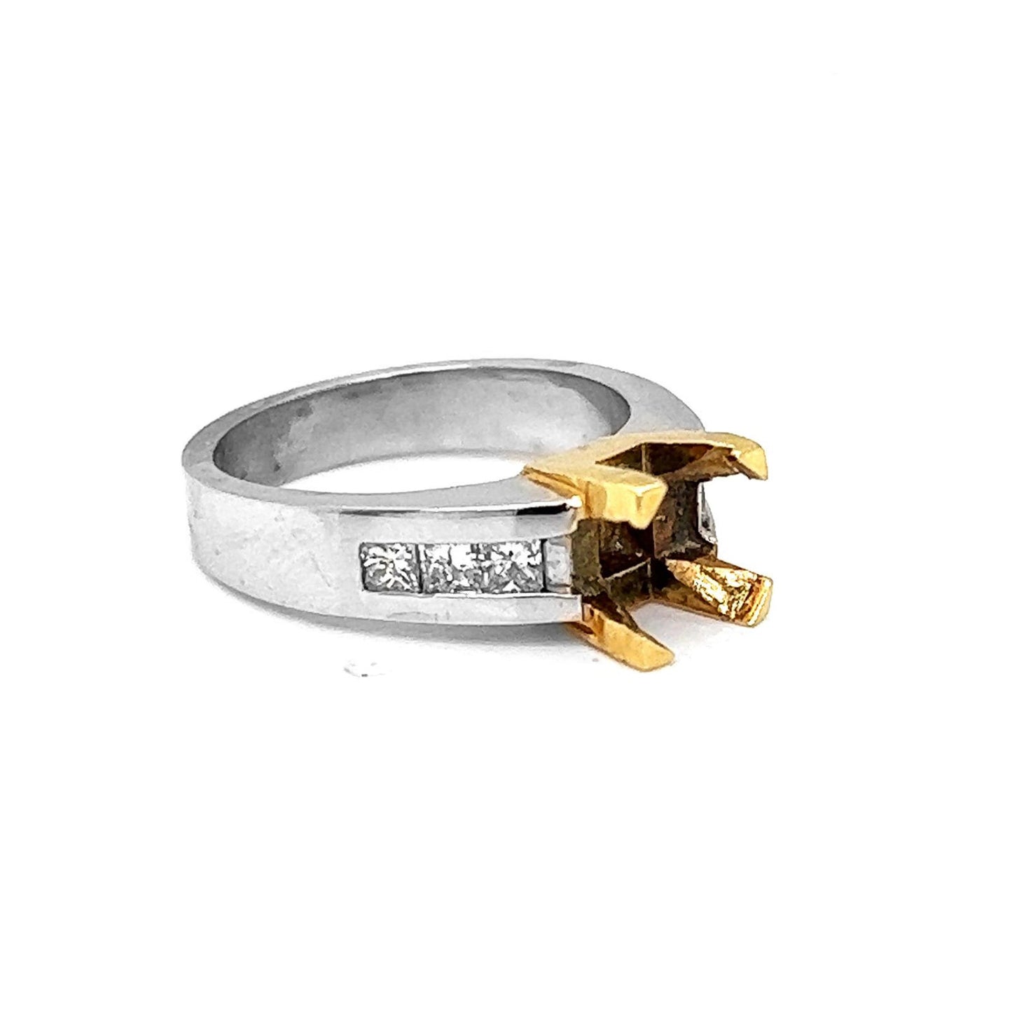 Semi-mount Fits 7 mm with Natural Princess Cut Diamond Ring, in Two Tone Gold - Pre-owned