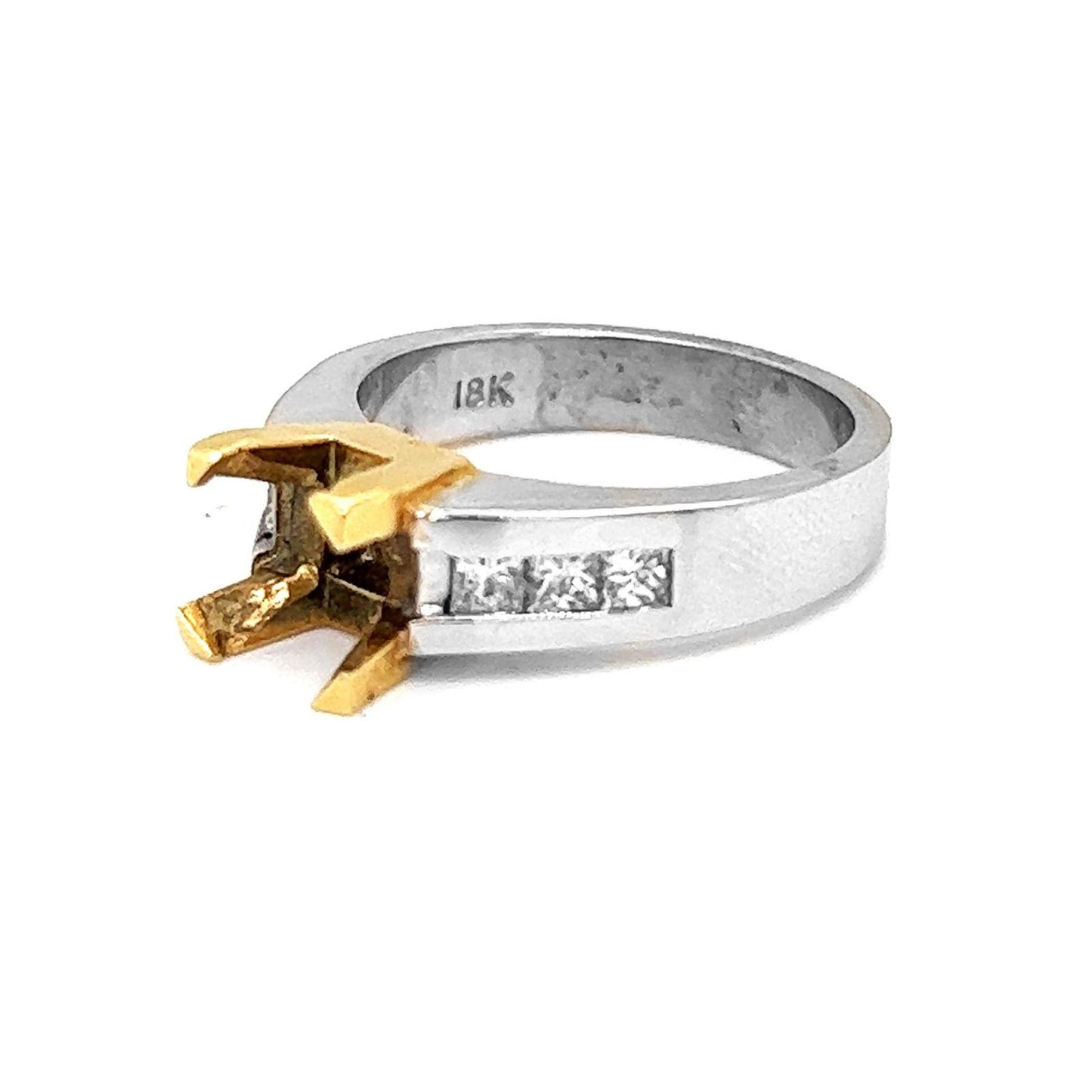 Semi-mount Fits 7 mm with Natural Princess Cut Diamond Ring, in Two Tone Gold - Pre-owned