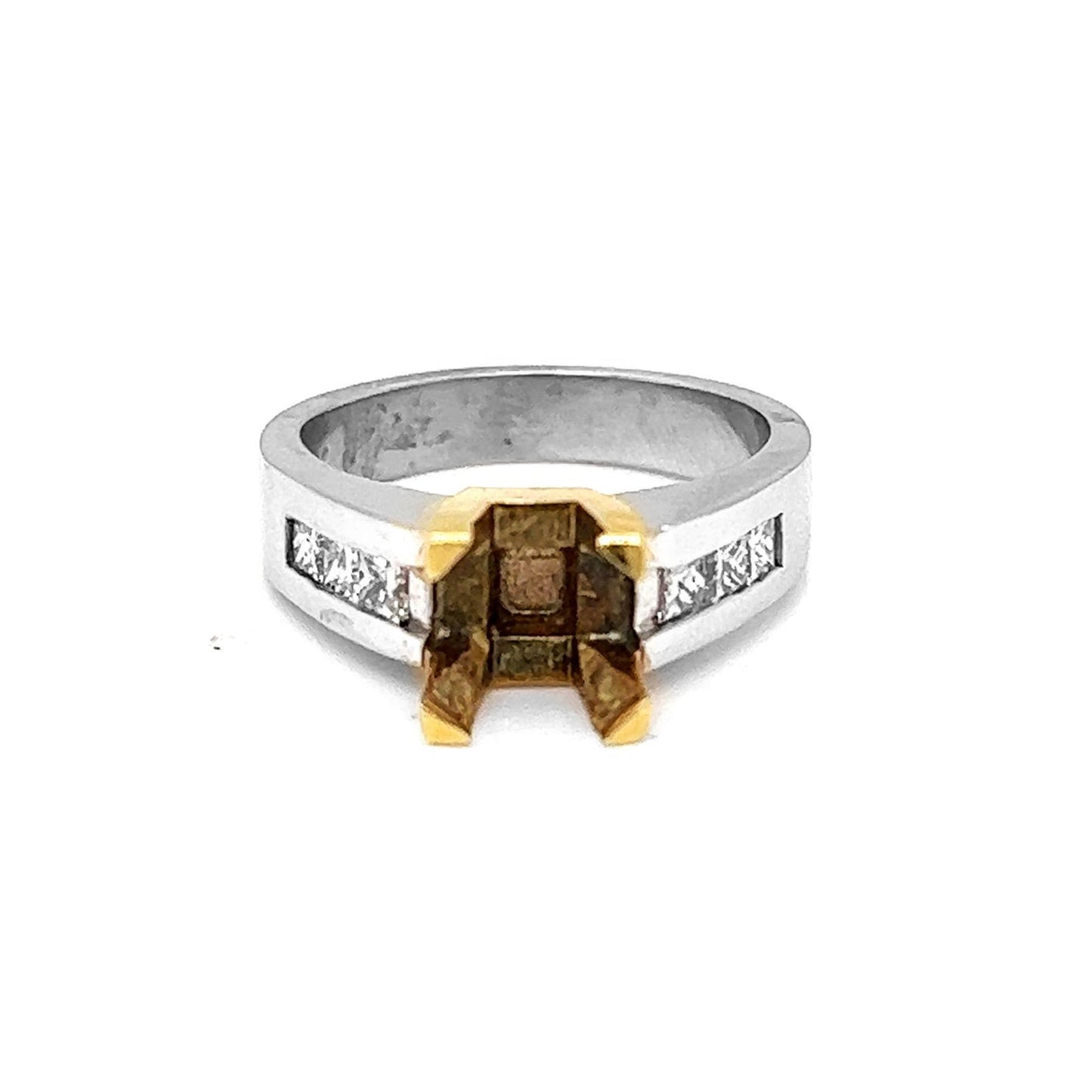 Semi-mount Fits 7 mm with Natural Princess Cut Diamond Ring, in Two Tone Gold - Pre-owned