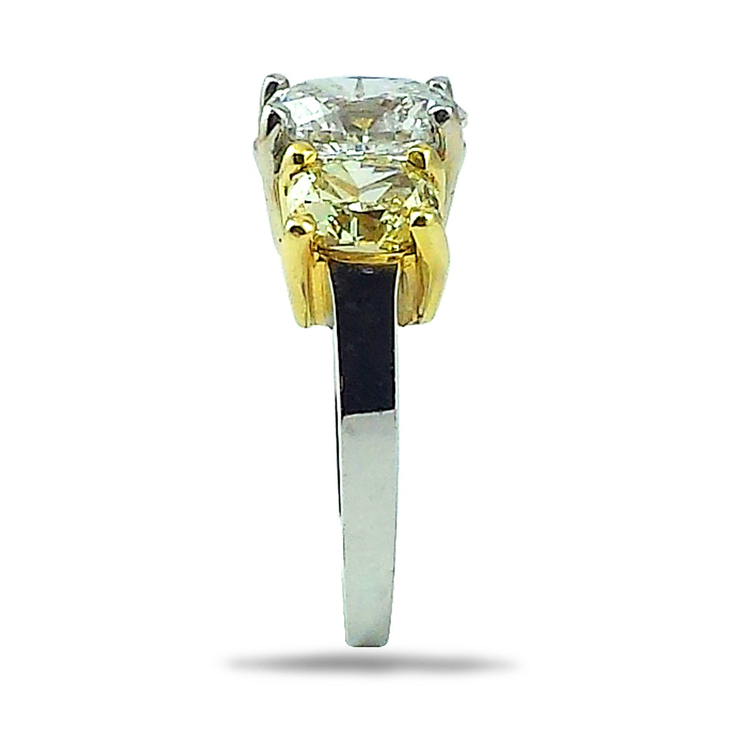 Natural Oval Cut Fancy Intense Yellow Diamond 3 Stone Ring, in White Gold