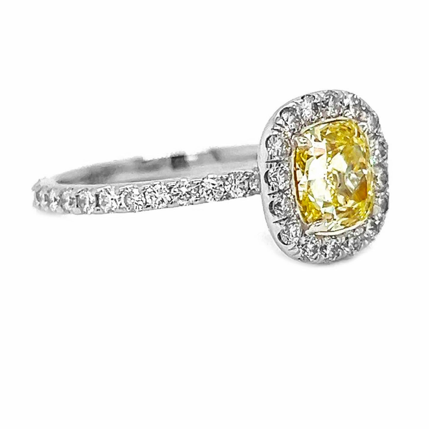 Natural Fancy Yellow Diamond Halo Bridal Ring, in White Gold