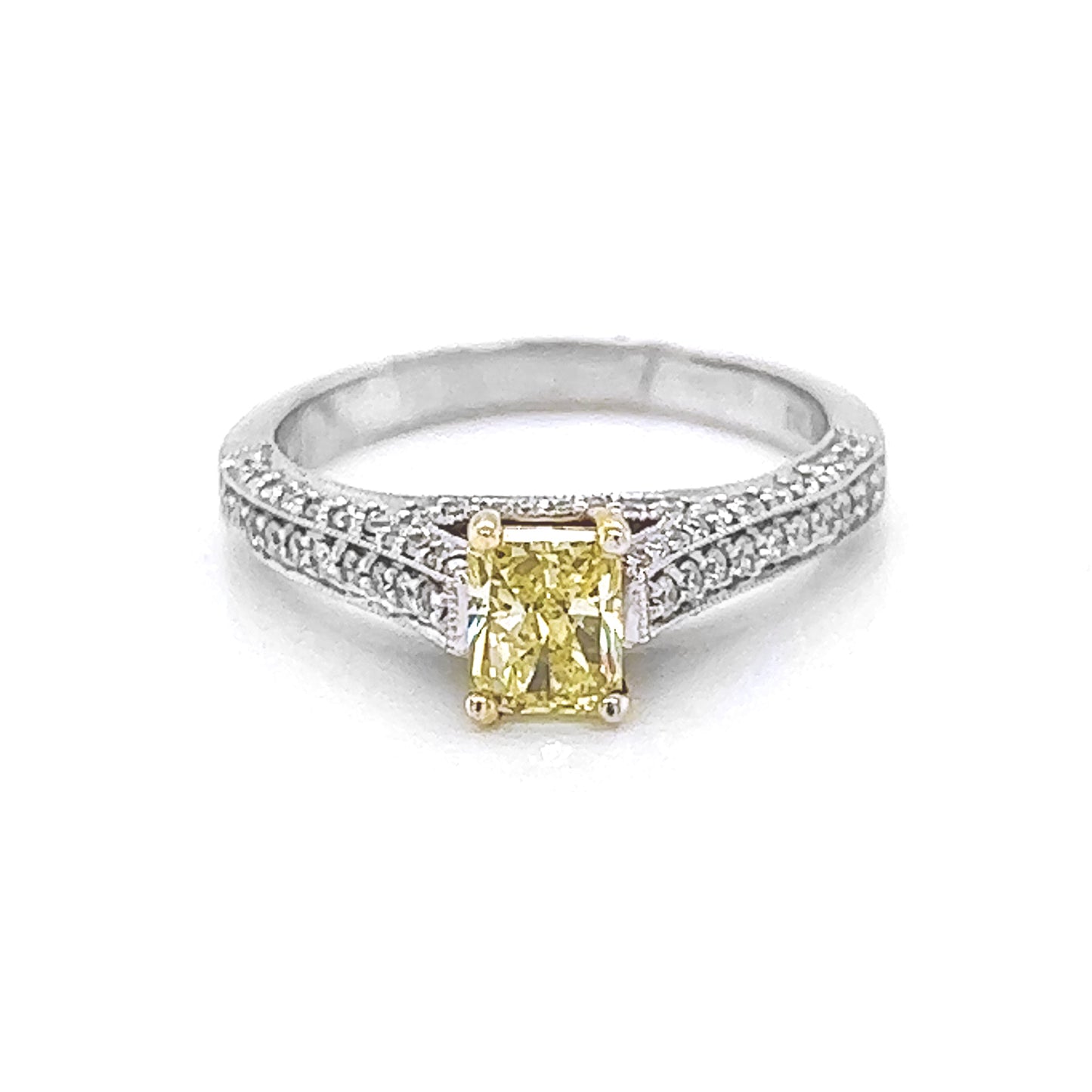 Natural Radiant Fancy Yellow Diamond Bridal Ring, in White Gold