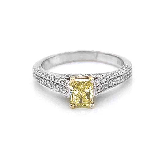 Natural Radiant Fancy Yellow Diamond Bridal Ring, in White Gold