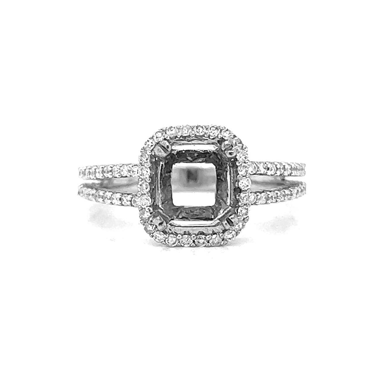 Semi-Mount Fits 8 x 6.5 mm with Natural Diamond Halo Ring, in White Gold - Pre-owned