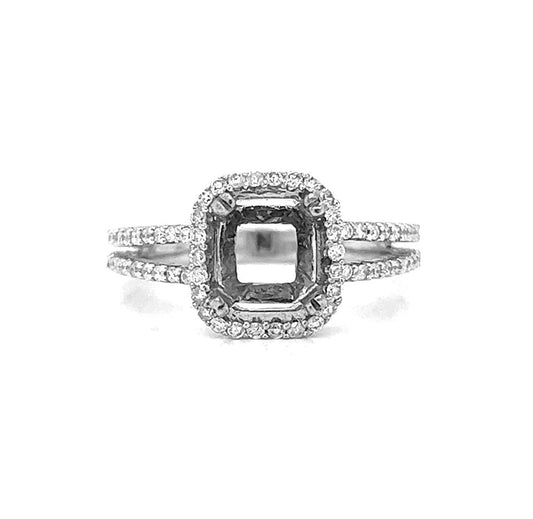 Semi-Mount Fits 8 x 6.5 mm with Natural Diamond Halo Ring, in White Gold - Pre-owned