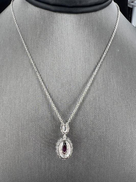 Natural Mined Ruby and Diamond Halo Pendant White Gold GIA