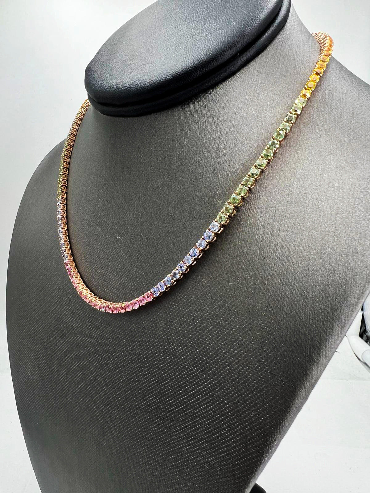 Natural Mined Round Sapphire Multi Color Necklace Yellow Gold