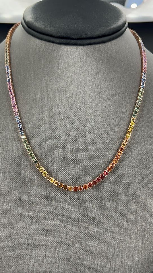19.68 ct.t.w. Natural Sapphire Round Cut Necklace, in Rose Gold