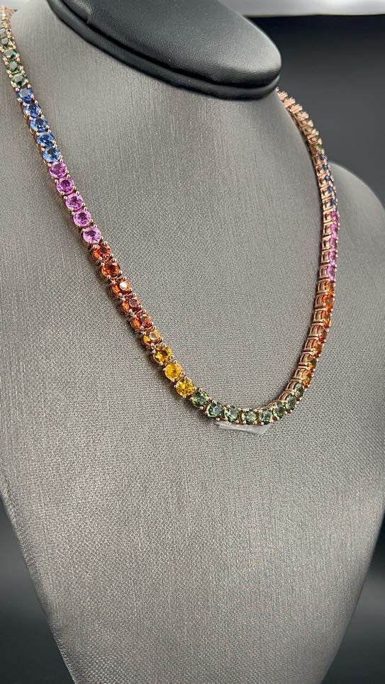 55.67 ct.t.w. Natural Sapphire Round Cut Necklace, in Rose Gold