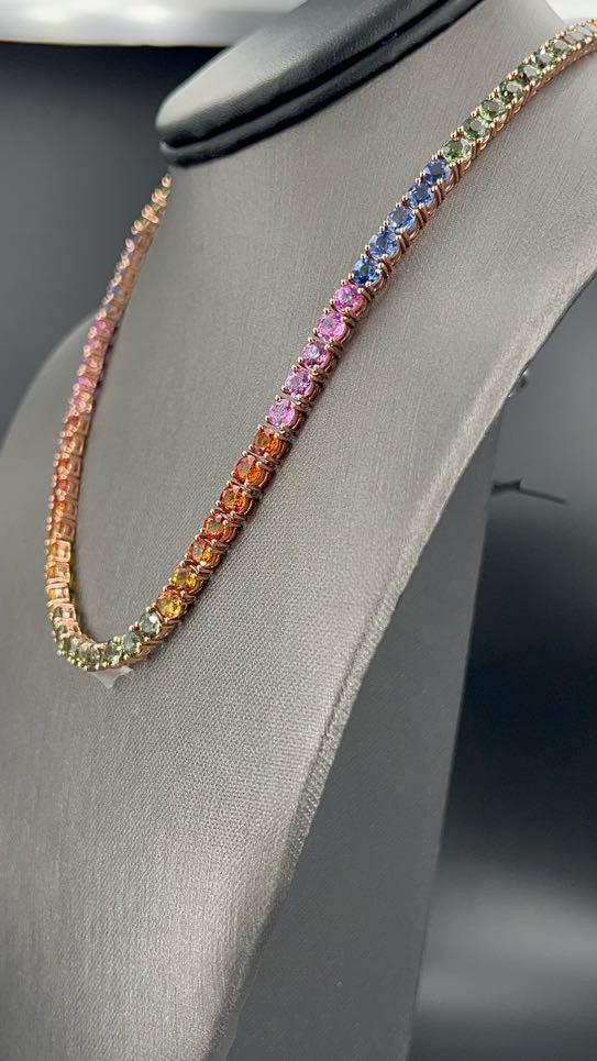 55.67 ct.t.w. Natural Sapphire Round Cut Necklace, in Rose Gold