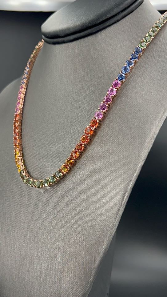 55.67 ct.t.w. Natural Sapphire Round Cut Necklace, in Rose Gold