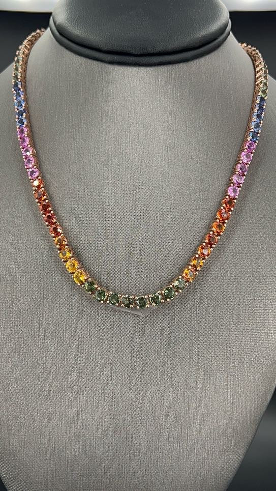 55.67 ct.t.w. Natural Sapphire Round Cut Necklace, in Rose Gold