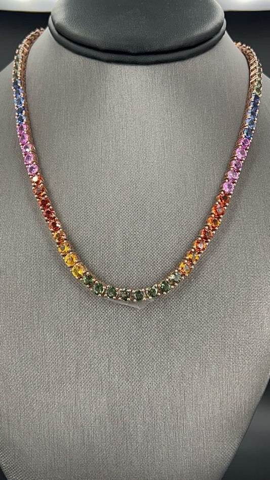 55.67 ct.t.w. Natural Sapphire Round Cut Necklace, in Rose Gold