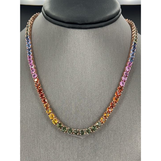 55.67 ct.t.w. Natural Sapphire Round Cut Necklace, in Rose Gold