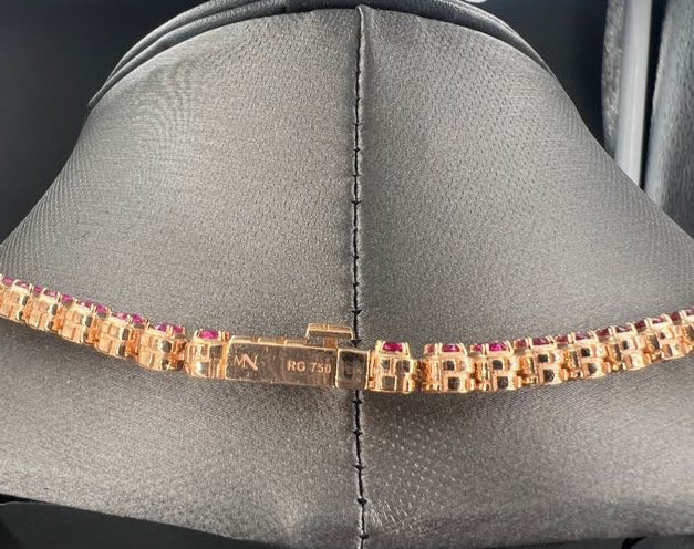14.85 ct.t.w. Natural Sapphire & Rubies Tennis Necklace, in Rose Gold