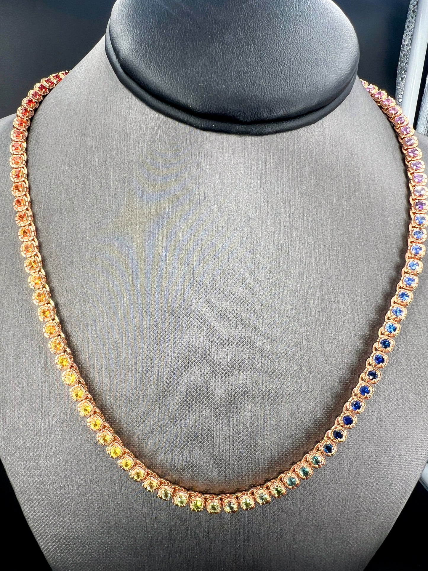 14.85 ct.t.w. Natural Sapphire & Rubies Tennis Necklace, in Rose Gold