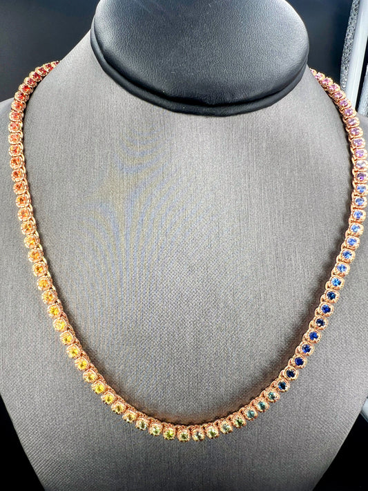 14.85 ct.t.w. Natural Sapphire & Rubies Tennis Necklace, in Rose Gold