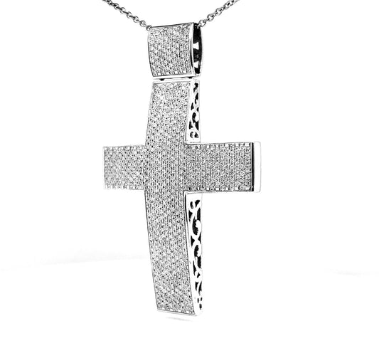 Natural Mined Diamond Cross Pendant 14KT White Gold