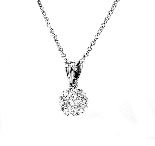 Natural Diamond Illusion Cluster Pendant, in White Gold