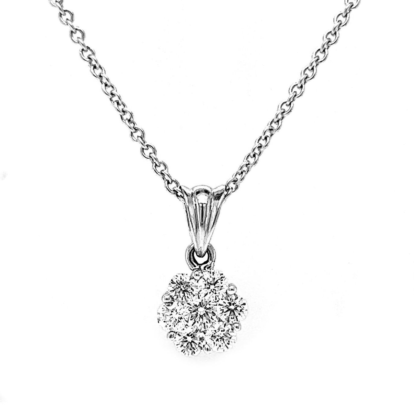 Natural Diamond Illusion Cluster Pendant, in White Gold