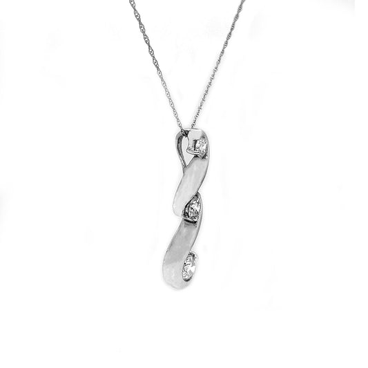 Natural Diamond Three Stone Cocktail Pendant, in White Gold
