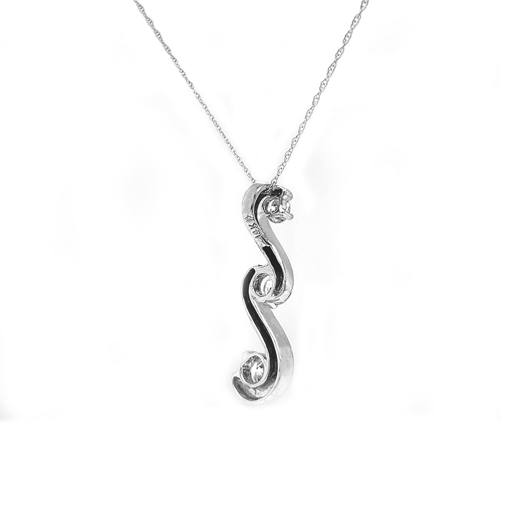 Natural Diamond Three Stone Cocktail Pendant, in White Gold