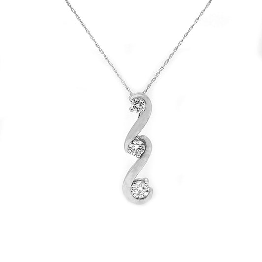 Natural Diamond Three Stone Cocktail Pendant, in White Gold