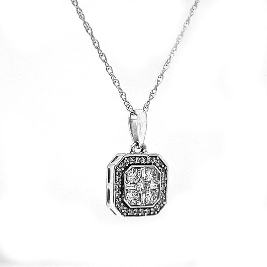 Natural Diamond Cocktail Illusion Pendant, in White Gold