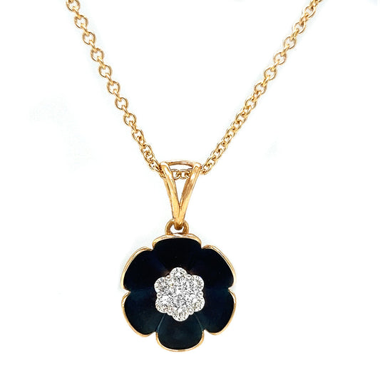 Natural Diamond Flower Fancy Pendant Necklace, in Yellow Gold