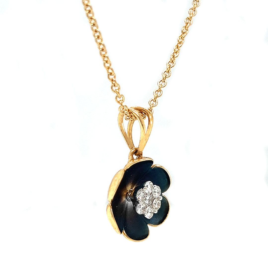 Natural Diamond Flower Fancy Pendant Necklace, in Yellow Gold