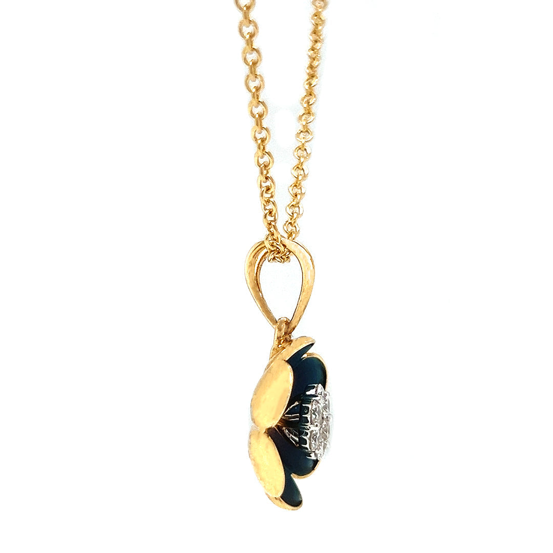 Natural Diamond Flower Fancy Pendant Necklace, in Yellow Gold