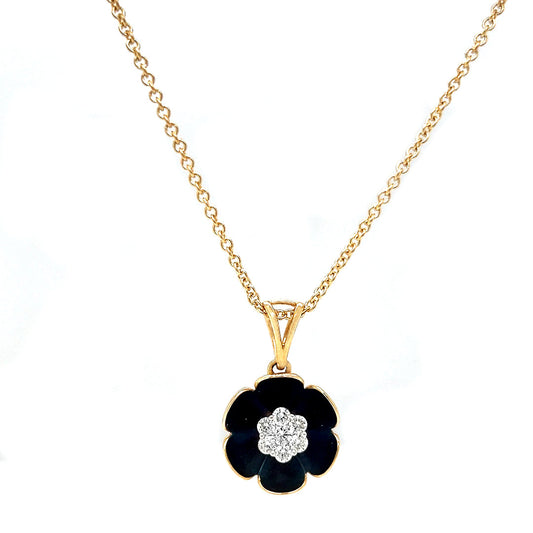 Natural Diamond Flower Fancy Pendant Necklace, in Yellow Gold