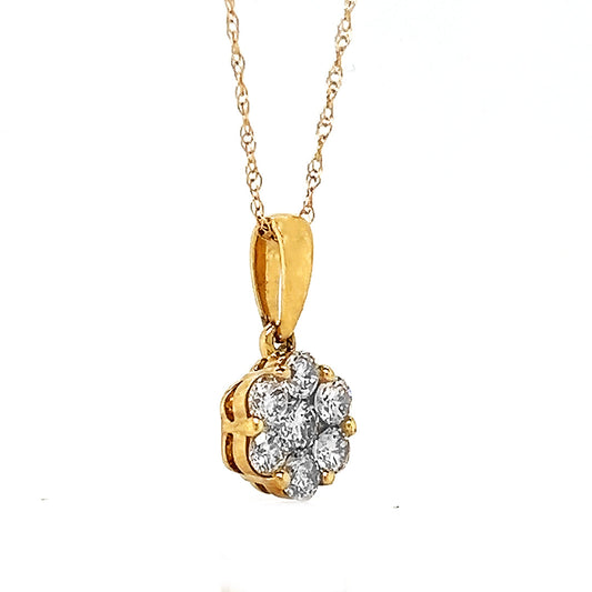 Natural Mined Diamond Cluster Illusion Pendant 14KT Yellow Gold
