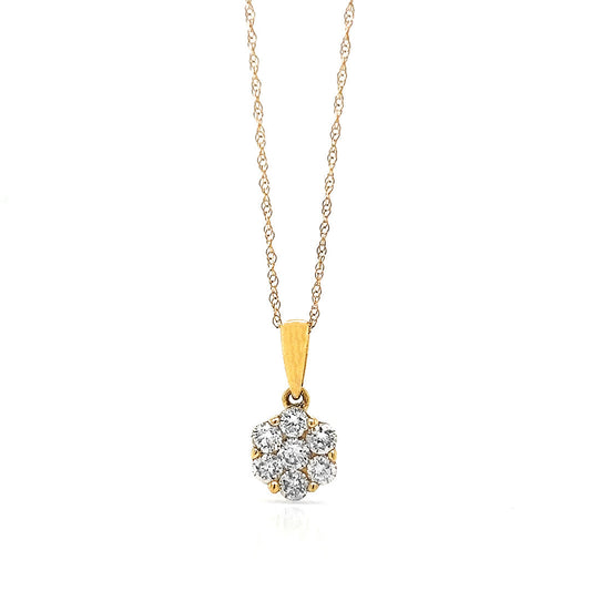 Natural Diamond Cluster Illusion Pendant, in Yellow Gold
