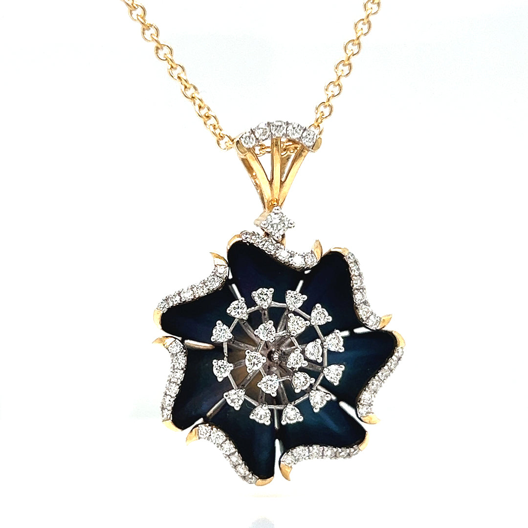 Natural Mined Diamond Floral Cocktail Pendant Necklace Yellow Gold