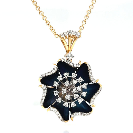Natural Mined Diamond Floral Cocktail Pendant Necklace Yellow Gold
