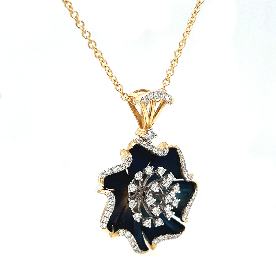 Natural Mined Diamond Floral Cocktail Pendant Necklace Yellow Gold