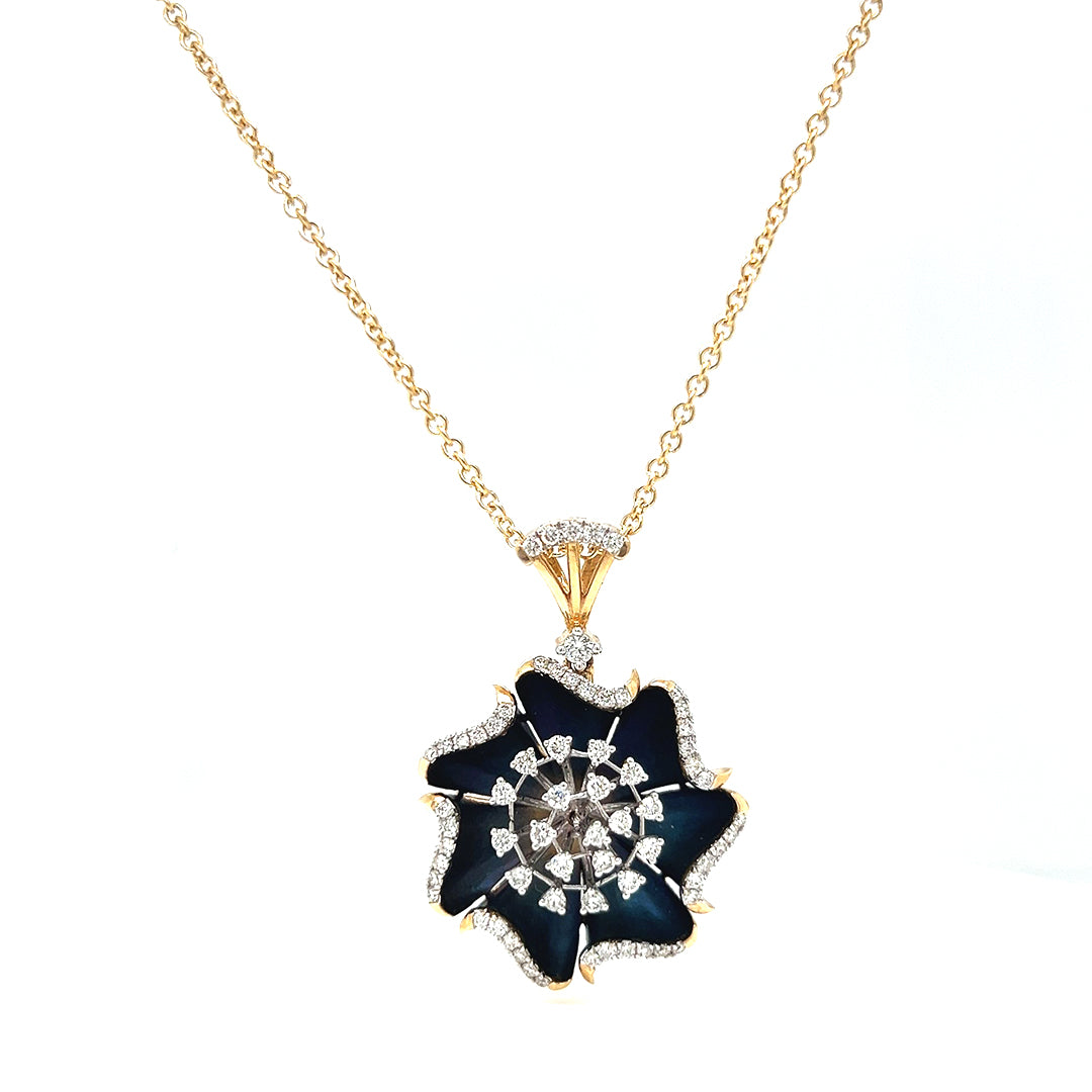 Natural Mined Diamond Floral Cocktail Pendant Necklace Yellow Gold